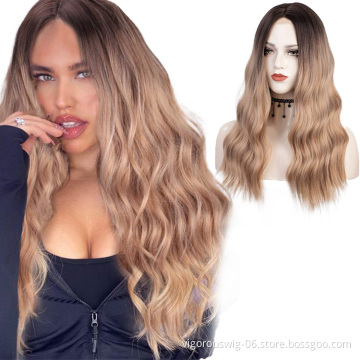 Vigorous Cheap Long Body Wave Front Lace Ombre Blonde With Pre Plucked Hairline Heat Resistant Fiber Wigs Synthetic Hair Wigs